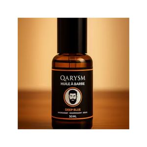 Huile à barbe parfumée Qarysm Deep Blue 50ml Poivre rose Pamplemousse Cuir Ambre Vétiver Hydratante Adoucissante pour Hommes Usage Quotidien - Product Image 1
