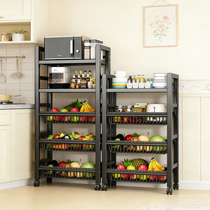 Carrello portaoggetti mobile OEM con cestelli a griglia rimovibili, supporto per microonde, carrello organizer per soggiorno, cucina, balcone - Product Image 6