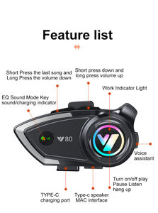 Auriculares para Motocicleta de Alta Calidad, <span class=keywords><strong>Kit</strong></span> de <span class=keywords><strong>Manos</strong></span> <span class=keywords><strong>Libres</strong></span> Inalámbrico V5.3, Más de 20 Horas de Reproducción, Cancelación Activa de Ruido LED, IPX-6 - Product Image 5