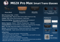 نظارات ذكية عالية الجودة M02 Pro Max مع تسجيل فيديو بدقة 8 ميجابكسل ومساعد ذكاء اصطناعي للدردشة وترجمة بتقنية الذكاء الاصطناعي ومشغل موسيقى بلوتوث