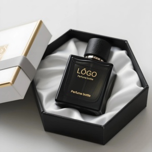 Flacon de parfum en verre noir de luxe vide avec boîte, étiquette personnalisée, 30 ml, 50 ml, 100 ml - Product Image 2