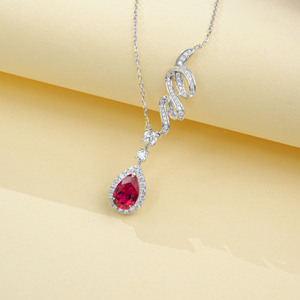 925 Sterling Silver Pear Cut Lab Grown <b>Ruby</b> Pendant <b>Necklace</b> Luxury Gemstone Fine Jewelry - Product Image 2