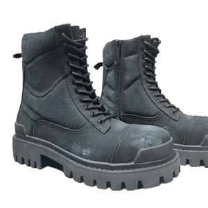 Bottes de travail respirantes à lacets effet vieilli de haute qualité avec semelle extérieure en caoutchouc, chaussures décontractées en toile pour hommes printemps/automne/hiver - Product Image 3