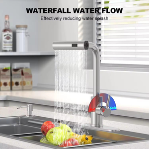 <span class=keywords><strong>Rubinetto</strong></span> da <span class=keywords><strong>Cucina</strong></span> Moderno a Cascata in Acciaio Inox Cromato Spazzolato con Manopola Girevole a 360 Gradi, Montaggio su Piano, Foro Singolo, in Ceramica - Product Image 4