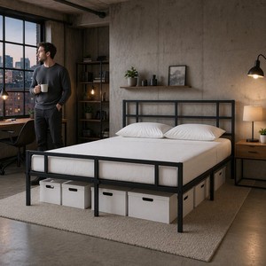SUNYARD Modern Metal Karyola Çerçevesi Geometrik Başlıklı Ağır Hizmet Tipi Platform Karyola Tabanı Yatak Altı Depolama Alanı Yatak Odası Daire İçin - Product Image 4