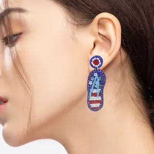 American Flag Earrings Beaded 4Th Of July Patriotic Earrings Bohemia Beaded Dangle Drop Earrings For Women