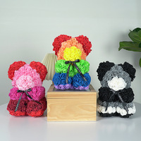 Ours en roses artificielles de 25cm avec ruban ours en peluche pour cadeaux de fête des mères ours en roses artificielles décoration de mariage saint-valentin