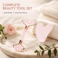 Outils de soin de la peau en gros, rouleau de massage facial en cristal naturel personnalisé, rouleau de massage facial en quartz rose, ensemble Gua Sha