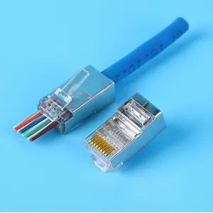 Conector de metal Cables Ethernet Red RJ 45 Enchufe Cat5e RJ45 Cat6 STP paso a través del conector ez RJ45