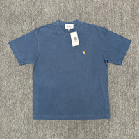 T-shirt en coton épais pour homme, style streetwear, broderie vieillie/délavée, coupe oversize, manches courtes