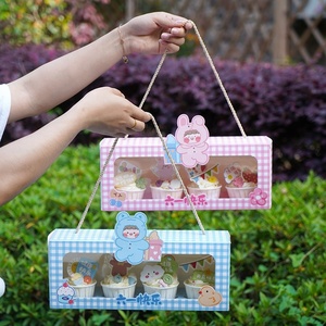 Cajón de rejilla para cupcakes, donut, tiramisú, rollo de toalla, caja de pastel para mascotas, caja de postre rectangular con cuerda dorada - Product Image 1
