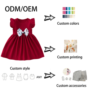 <span class=keywords><strong>Vestito</strong></span> Estivo per Bambine con Collo Tondo, Maniche a Volant, Stampa Farfalle, Fiocco, Casual e Morbido, Elastico, ODM - Product Image 3