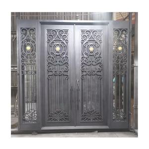 Puerta de entrada de hierro al por mayor puerta de entrada de hierro de acero personalizada puerta de entrada doble forjada de metal frontal diseño de rotura térmica - Product Image 5