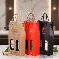 Caja de Regalo de Whisky de Lujo de Alta Gama, Caja de Papel Rígido Kraft Personalizable con Lámina Dorada, Portátil, para Una o Dos Botellas