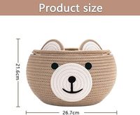 Panier de rangement multifonctionnel en corde de coton écologique pour bébés et enfants, avec poignées, motif ours mignon, petit panier de rangement pour animaux de la nurserie, couleur kaki