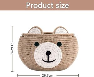 Panier de <span class=keywords><strong>rangement</strong></span> multifonctionnel en corde de coton écologique pour bébés et enfants, avec poignées, motif ours mignon, <span class=keywords><strong>petit</strong></span> panier de <span class=keywords><strong>rangement</strong></span> pour animaux de la nurserie, couleur kaki - Product Image 2