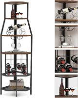 Présentoir à vin d'angle à 5 étages, meuble de bar à domicile, structure en acier et bois