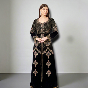 AWAIS HOUSE Dubai Moroccan <b>Plus</b> <b>Size</b> Lightweight Handmade Beaded Sequined Velvet Polyester Floor Length Long Sleeve Arabic - Product Image 1