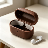 Étui de chargement pour écouteurs sans fil en cuir PU marron vintage, boîte de rangement antichoc pour casque, vente en gros