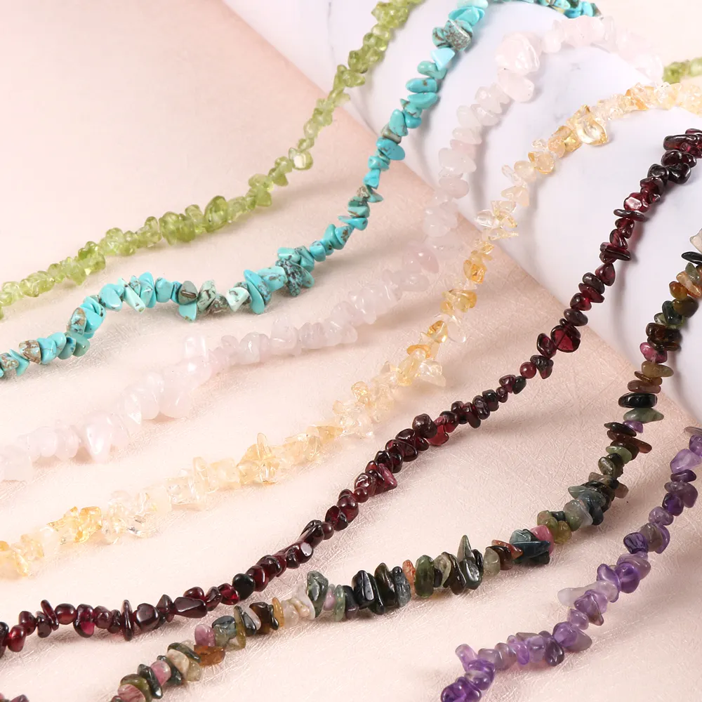 Summer Fashion Women Jewelry Healing Crystal Chip Gravel Stone Choker Colorful Gemstone Amethyst Turquoise Necklace