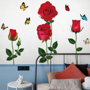 Pegatinas de Pared Impermeables de PVC con Diseño de Rosa Roja para Sala de Estar y Dormitorio, Autoadhesivas - Product Image 4
