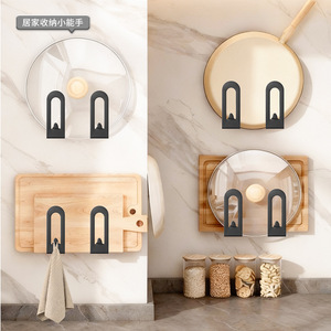 No Drill Pot Lid Rack Thickened Carbon Steel Wall Mounted Kitchen Storage Rack Heavy Duty L Size Round Shape - Product Image 1