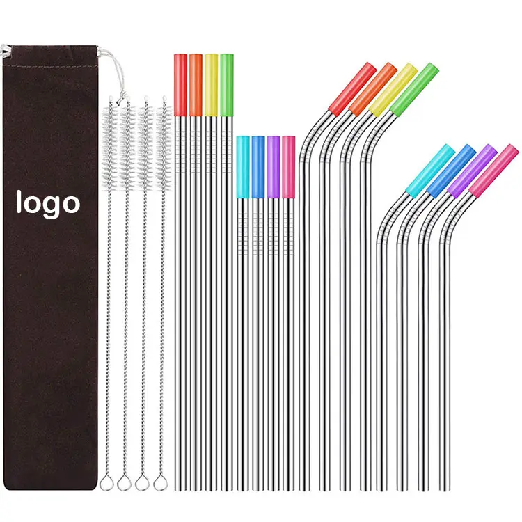 Bpa Free Stainless Steel Straws Reusable Drinking Metal Straw Sets With Brush And Bag