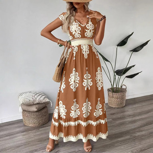 Vestido Maxi de Verano para Mujer, Talla Grande, Cuello en V, Manga Corta, Color Sólido, Casual, Elegante, para Oficina, Dropshipping Shopify - Product Image 3