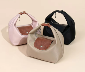 Sac à déjeuner portable en nylon imperméable de couleur unie avec fermeture éclair, sac à main de loisirs Hobo, sac à bandoulière à deux sangles, directement de l'usine - Product Image 2