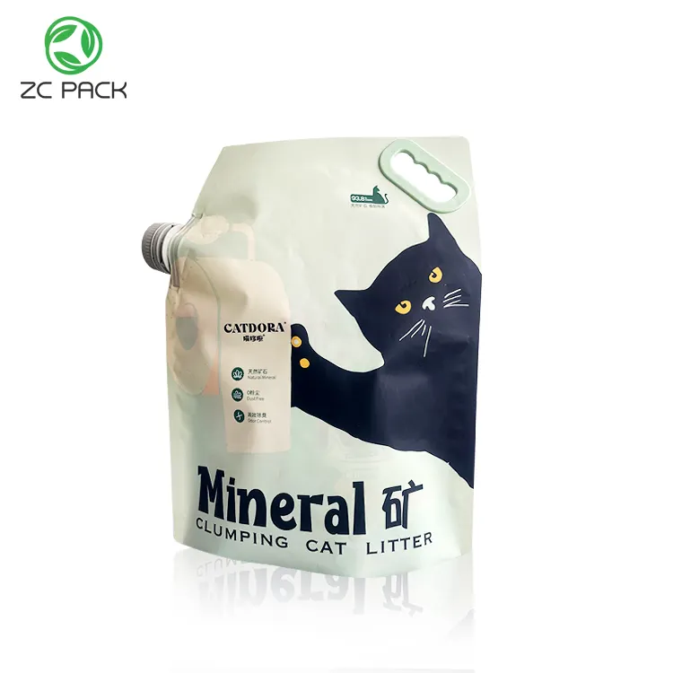 Impermeabile a prova di odore 10kg 5kg di imballaggio sottovuoto custom etichette per imballaggio cosmetico personalizzato Tofu per gatto manico in piedi sacchetto per beccuccio