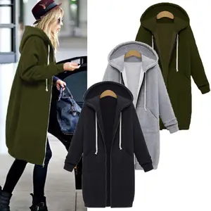 Осенне-зимнее женское повседневное длинное махровое пальто с логотипом на заказ, свободные толстовки с капюшоном на молнии и карманами, верхняя одежда, куртка, тренчкот