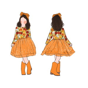 Vestito da bambina Little Glow Kid, nuovo design personalizzato, in fibra di proteine del latte, a maniche lunghe, con gonna a fiori, in tulle brillante. - Product Image 6