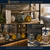 Petite lanterne géométrique en verre de 8 pouces, porte-bougie en verre facetté, décoration de boutique, cadre en métal teinté, style nordique