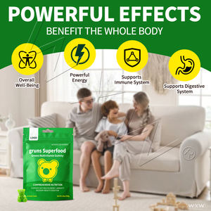 Gommose Super Verdi per Adulti con Spirulina, Clorella, Probiotici, Fibre, 20 Vitamine, Minerali, Adattogeni, Superalimento Multivitaminico - Product Image 2