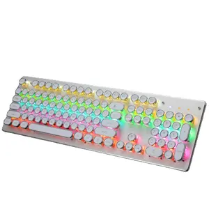 Teclado de metal de tamanho completo, teclado mecânico de logotipo personalizado, interruptor azul de 104 teclas, branco com rgb