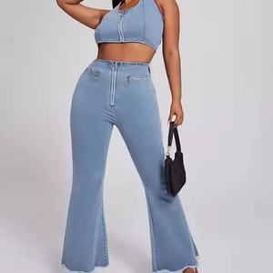 Conjunto de Verano al Por Mayor a Bajo Precio para Mujer, Top Corto Sexy de Mezclilla, Jeans de Cintura Alta, Conjuntos de Moda con Top Corto para Mujer - Product Image 3