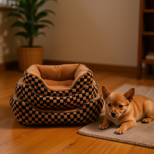 Cuccia per Animali Yommy, Letto per Cani in Peluche a Quadretti YM8627B S M L, Fondo Impermeabile Antiscivolo - Product Image 1