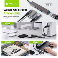 BAVIN OEM HUB-35 Hub USB 3.0 4 en 1 Double connecteur USB-A Type-C 5 Gbps Haute vitesse Station d'accueil en aluminium pour ordinateur portable iPad Téléphone