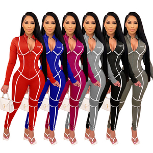 Body da <span class=keywords><strong>Donna</strong></span> con Zip, Collo Alto, Maniche Lunghe, <span class=keywords><strong>Aderente</strong></span>, Design a Righe, Sexy e Casual - Product Image 1