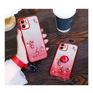 TPU Soft Touch Mobiele Telefoon Case Cover Voor Iphone 12 11 Case Met Lange Band Iphone 12 Pro Max Case Luxe Voor Meisjes Ringhouder