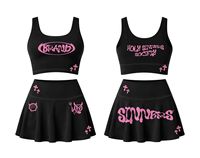 Ensemble 2 pièces pour femmes, haut court et jupe imprimés blancs et roses, vêtements de sport Y2K, vêtements décontractés pour printemps et été, haut et short au-dessus du genou, Y2K