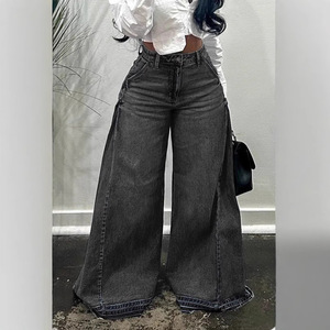 Quần jean ống loe cũ kiểu Mỹ đã qua xử lý giặt mềm dành cho nữ, kiểu dáng rộng, đường may thô, quần ống rộng dành cho nữ - Product Image 3