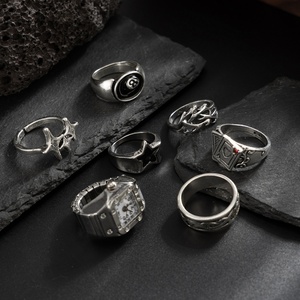 7 pièces/ensemble Punk métal étoile/cartes de porc/anneaux de montre pour hommes <span class=keywords><strong>Cool</strong></span> mâle rue bague sur la main accessoires mode bijoux cadeaux - Product Image 3
