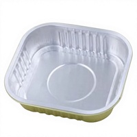 Barquette en aluminium doré 126x114x29mm 370ml, jetable, robuste, rectangulaire, avec couvercle en PET, pour la cuisson et les compagnies aériennes
