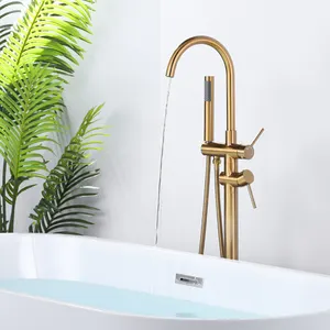 Bathroom Floor Mount Bath Tub Filler Faucet Hot Cold Water Mixer Faucets With Handheld Shower Bathtub Faucet