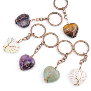 DIY Custom heart crystal stone tree of life design key chain