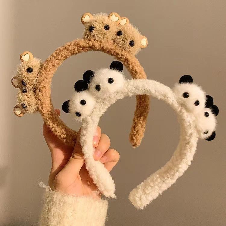 Internet Celebrant Cute Panda Hair Band Bear Plush Face Wash All-Match Furry Headdress Customizable Headband