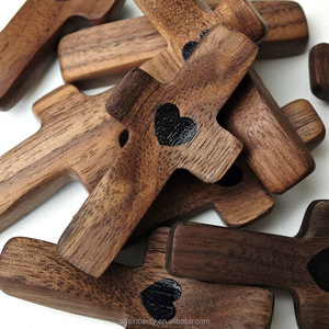 Manufacturer's Walnut Wood Cross Keychain Heart Pendant Gift <strong>Easter</strong> Solid Wood Key Chain <strong>Ornament</strong> - Product Image 5