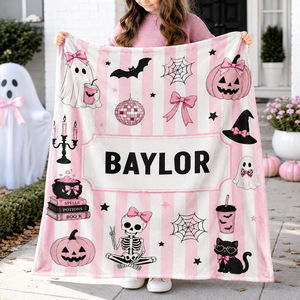 Pink Halloween Cartoon Throw <b>Blanket</b> Personalized Baylor Princess Style Rectangular Flannel Soft Home Decor Autumn Season - Product Image 4