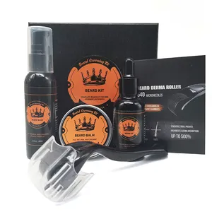 Kit de barbeador orgânico para homens, kit de cuidados com barba e rolo derma para crescimento de barba e rótulo privado